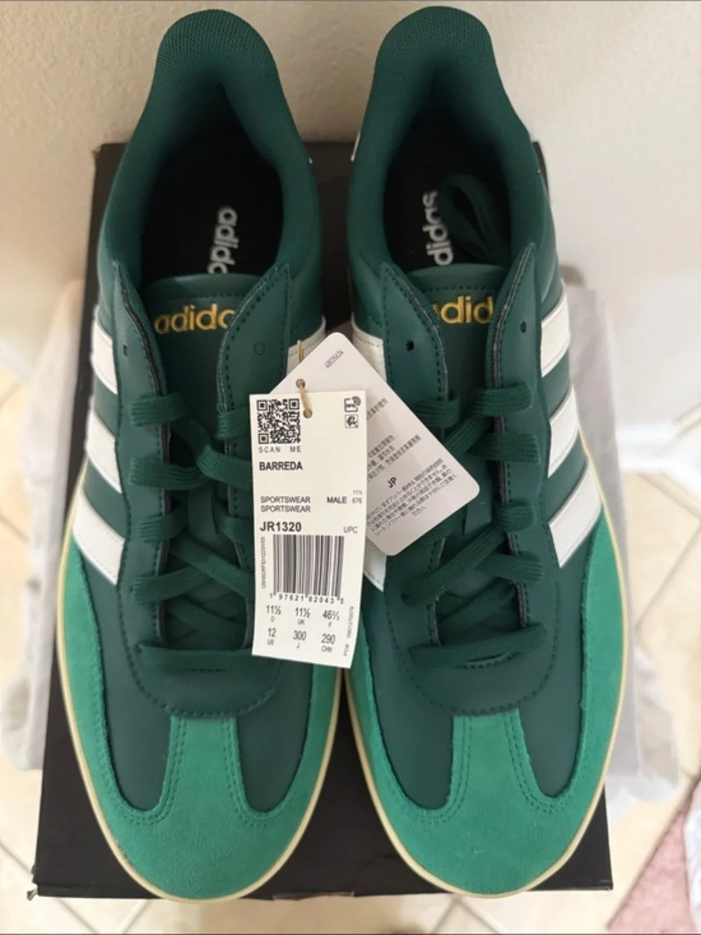 adidas Green and White Barreda Low-Top Sneaker